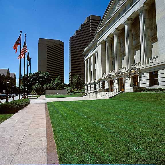 Pervious-Grass Pavement was installed in the fire lane access areas at the Ohio Statehouse Capitol and Veterans Plaza, Columbus, Ohio, using Grasspave2.