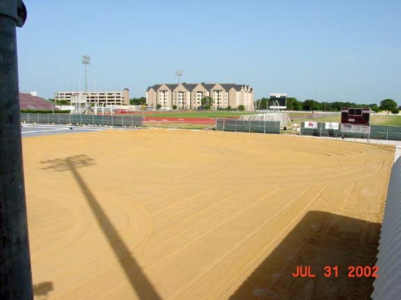 Geocoposite Drainage was installed at the Texas A & M Soccer Field, College Station, Texas, using Draincore2.